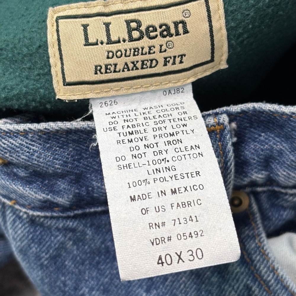 LL Bean Mens Double L Fleece Lined Jeans Denim Relaxed Fit Straight Leg 40x30 - Picture 10 of 10